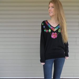 NWT Vintage 90's 80's M floral sequin sweater